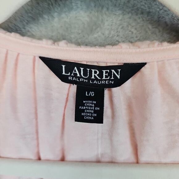 Lauren Ralph Lauren Ruffled Flutter-Sleeve Peplum Top Womens Size L Pink Linen - Picture 5 of 10